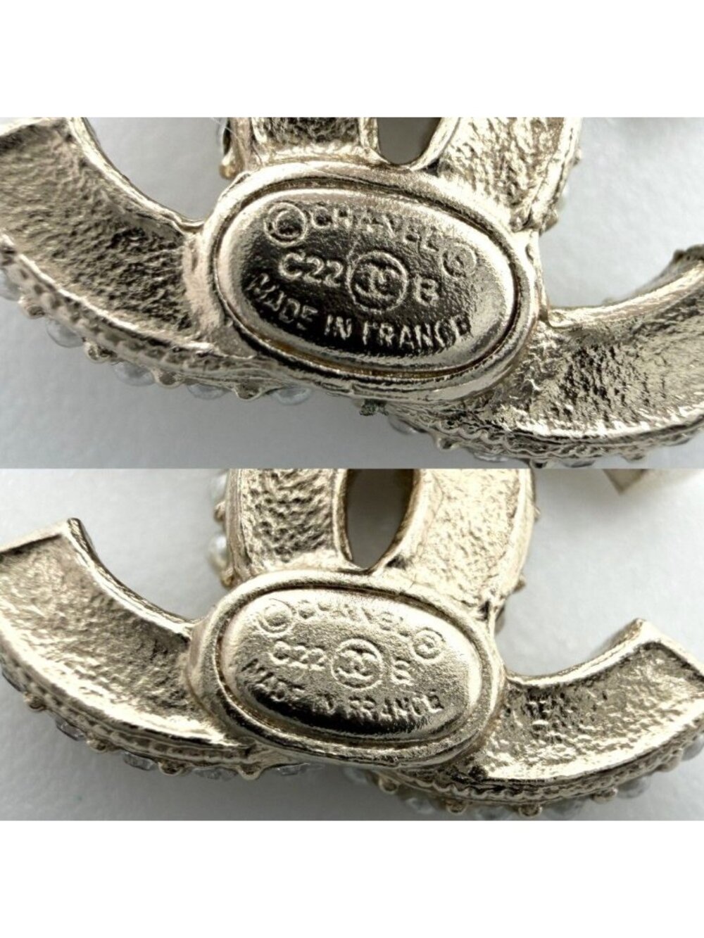 Chanel Earrings CC Logo Line Stone Faux Pearl Gold Plated White - Picture 5 of 8